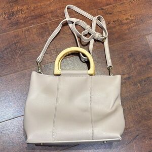 Madison West Cream Shoulder Bag with Wooden Handle